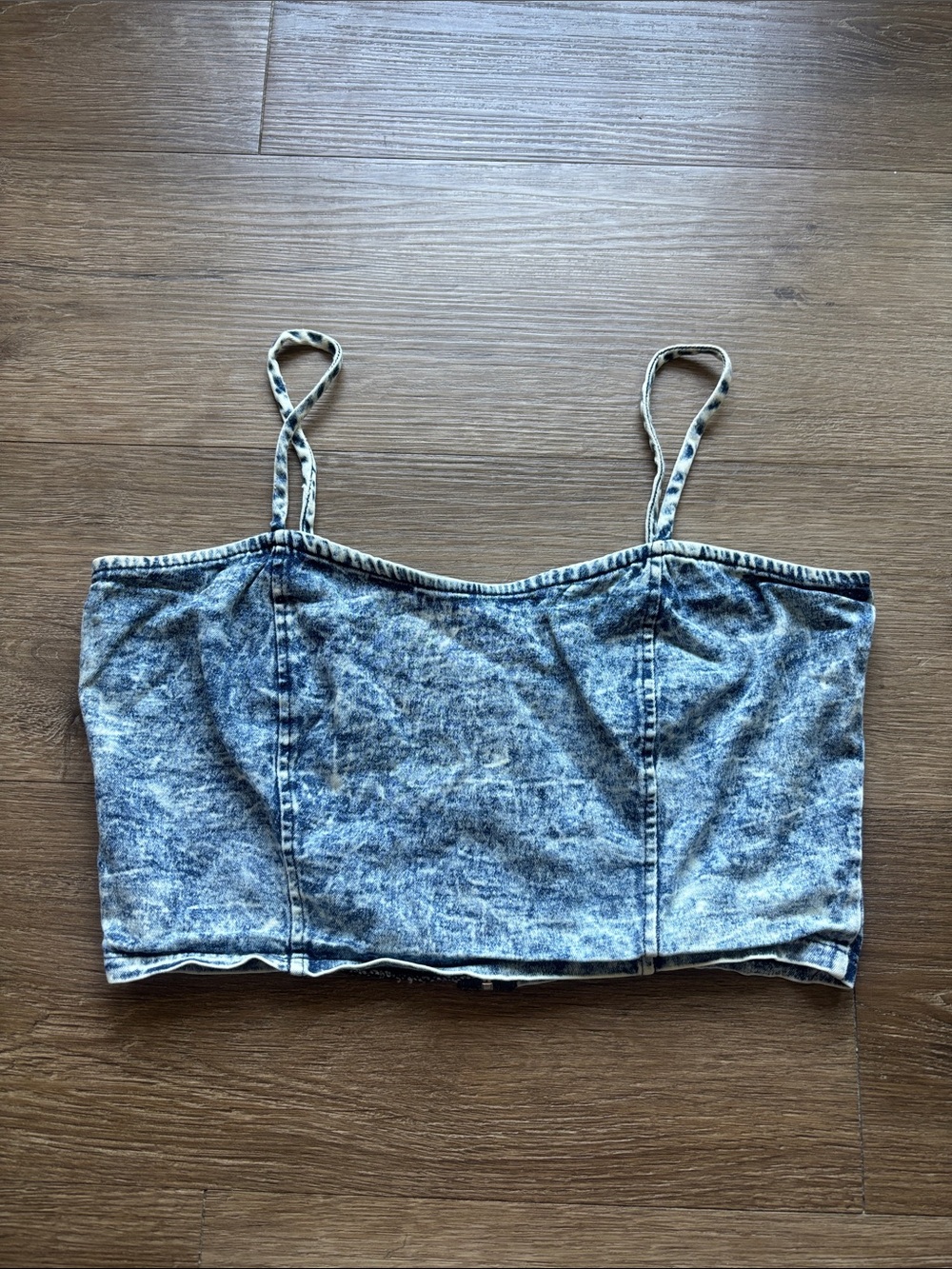 Acid Wash Denim Crop Cami Top - Blue